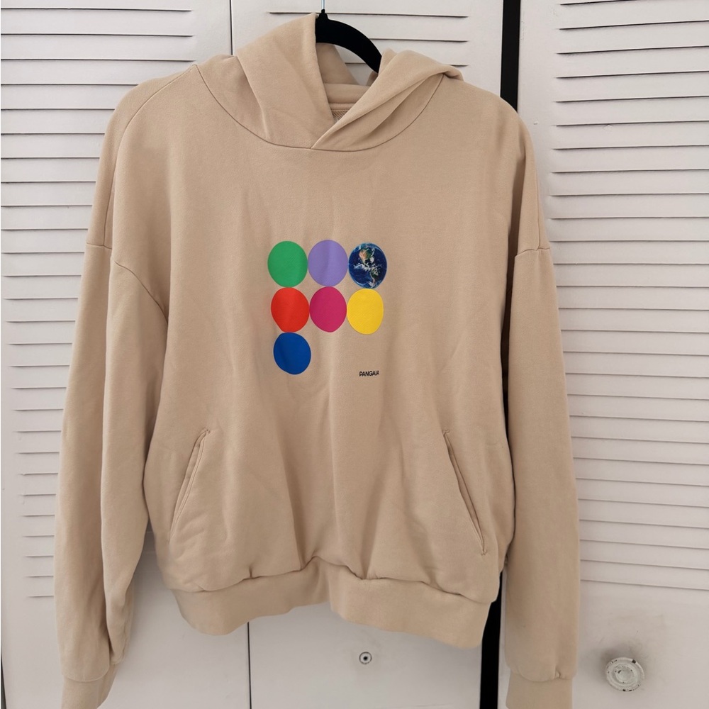 Pangaia Beige Hoodie with Colorful Circle Design